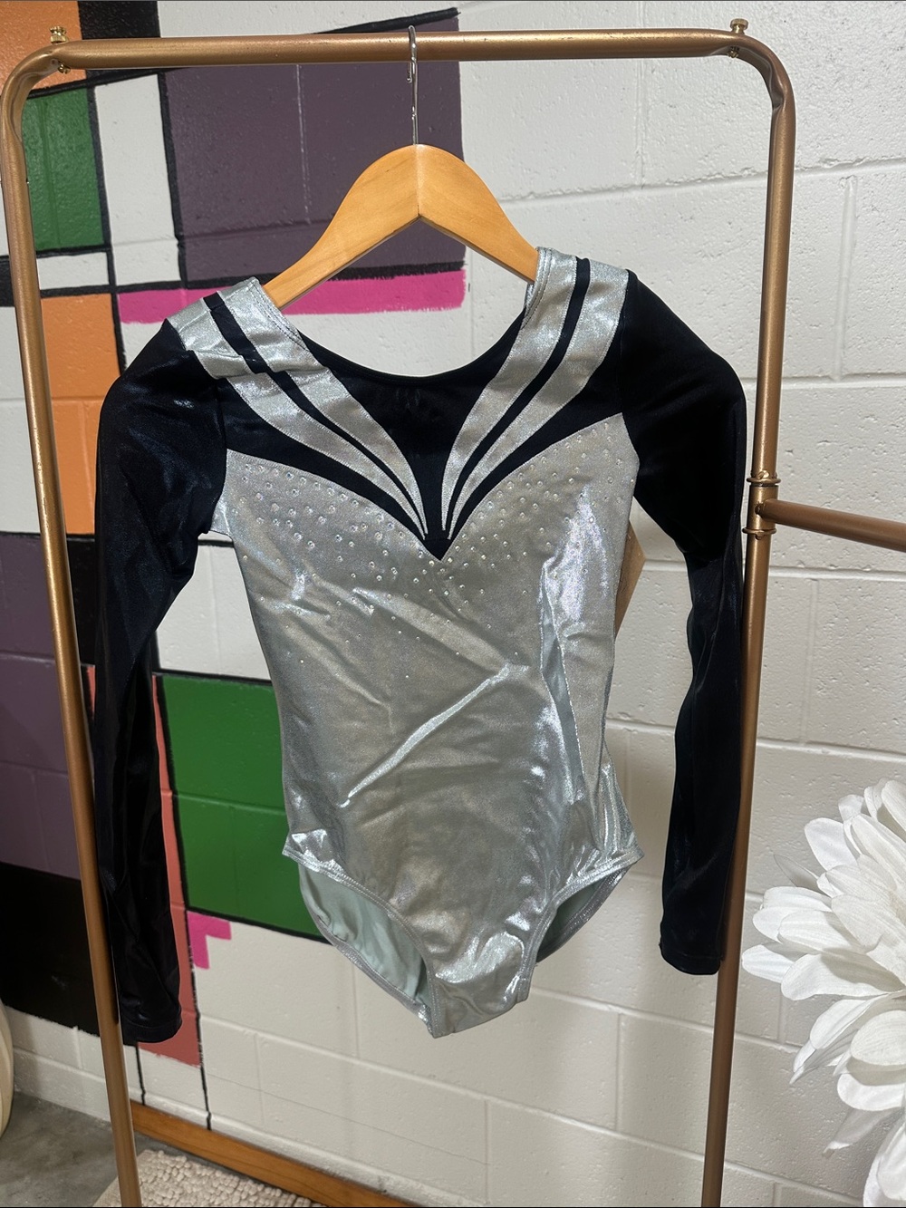 Kids Silver and Black Gymnastics Leotard